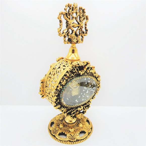 Vtg STYLEBUILT Ormolu Gilt Ornate Filigree Rococo Regency Vanity Perfume Bottle - Picture 5 of 14